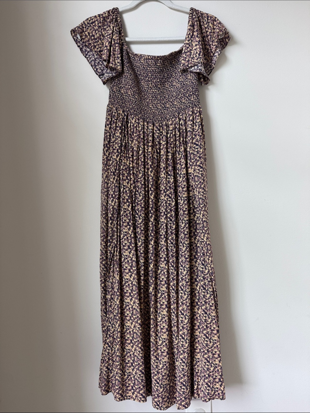 Free People Purple Floral Smocked Maxi Dress